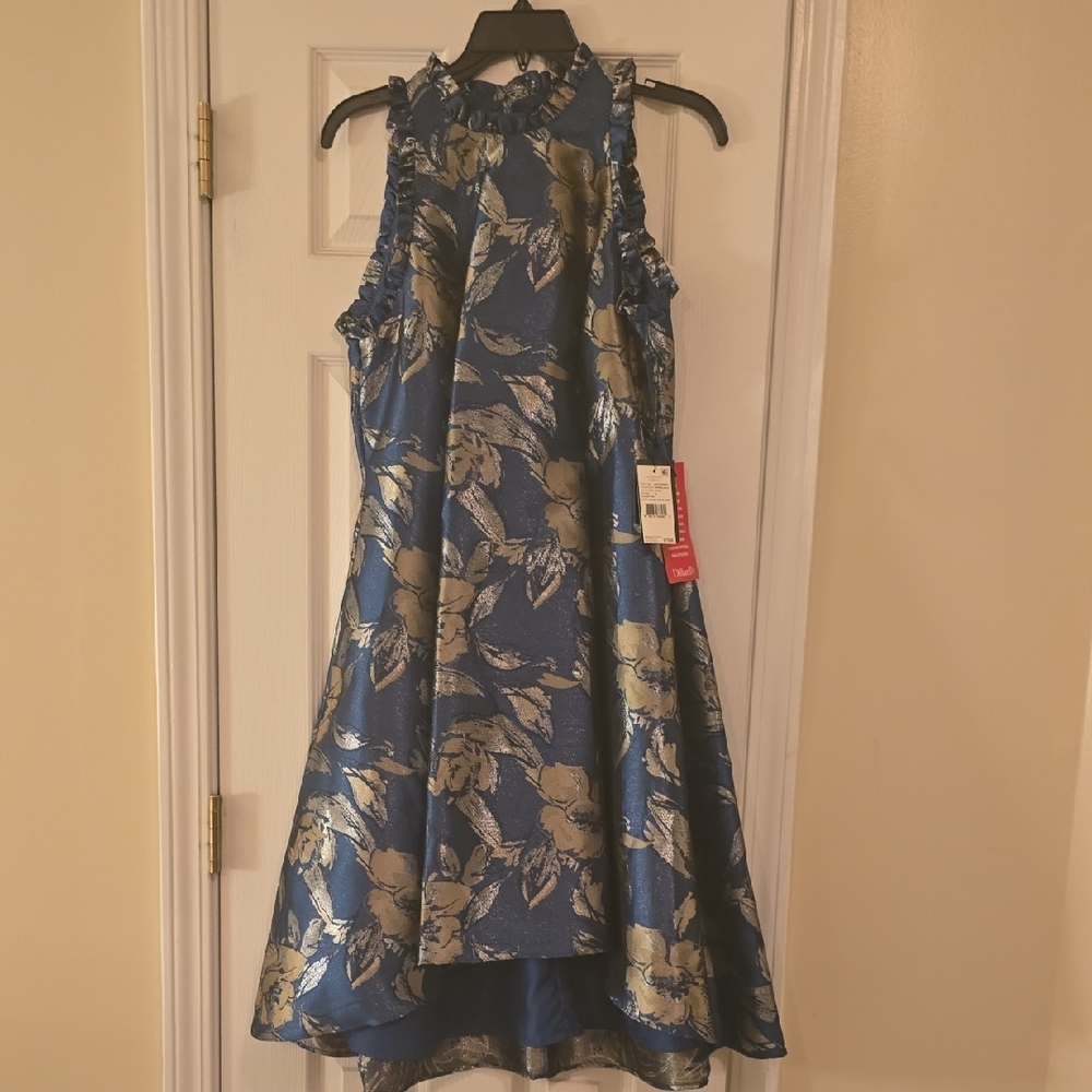 Adrianna Papell Blue Black High Low Halter Dress